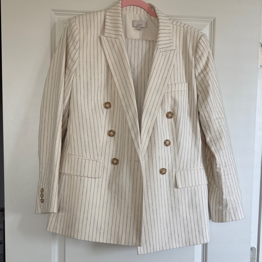 LOFT Women's Double-Breasted Striped Blazer and Pants Suit Set